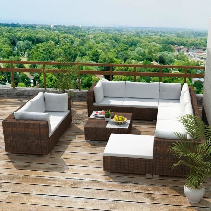 jeu de canape de jardin 32 pcs marron resine tressee canape convertible canape d angle cdiscount jardin