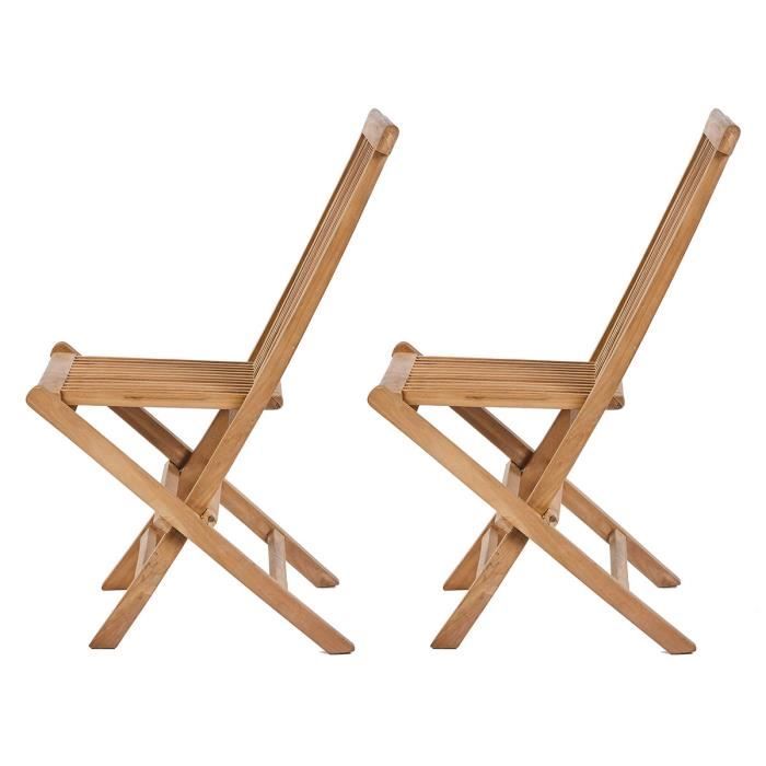 Lot de 2 Chaises Pliantes en Teck Bois  Cdiscount Jardin