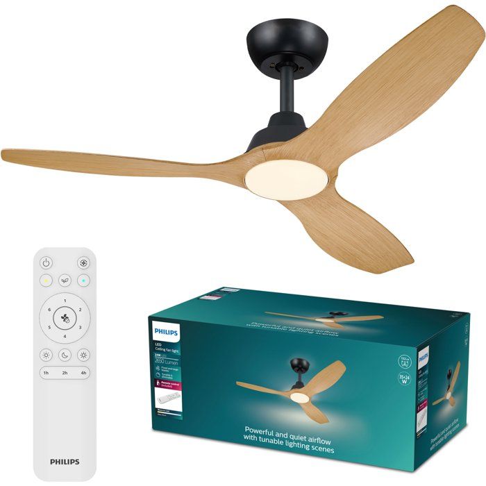 Ventilateur de plafond Philips Olas Pales fixes Diamètre 132 cm Bois LED intégrée + télécommande - vue 2