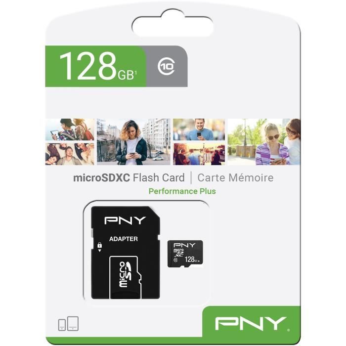 Carte mémoire flash - PNY - MICROSD 128GB PERFORMANCE PLUS C10 - Classe 10 - Noir