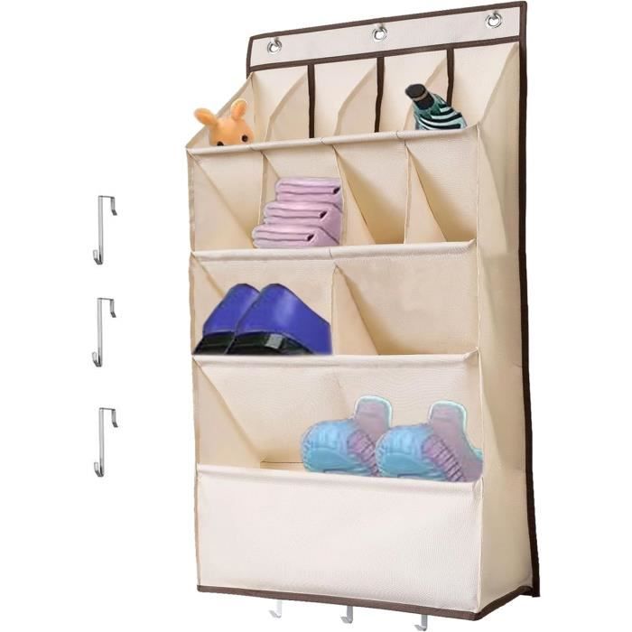 Range-chaussures Suspendu à Porte - 6 Poches En Filet, Crochets Sans Trace - Gain De Place Pour Placard, Camping-car, Salle De Bain (Gris) - 10