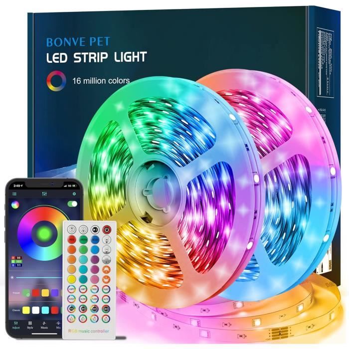 Ruban Led 10M(5Mx2)Bleutooth Bande Led Rgb Led Chambre Bande Lumineuse ...
