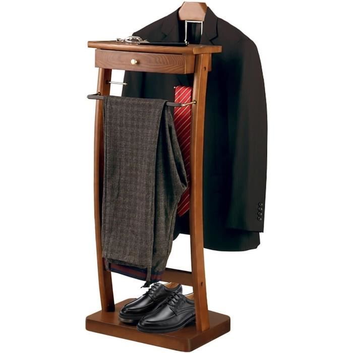 Valet de Chambre Serviteur Mural en Bois et Métal Marron Foncé pour