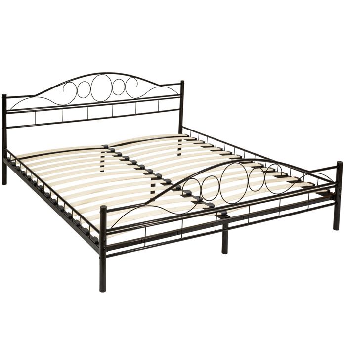 tectake lit design moderne avec sommier sonno avec cadre en acier solide de style romantique - noir/noir
