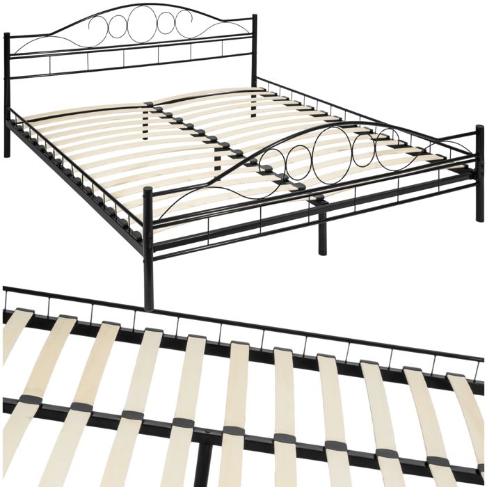 Lit - TECTAKE - Lit au design moderne SONNO avec sommier et cadre en acier avec embouts en plastique 180 x 200 cm - Noir