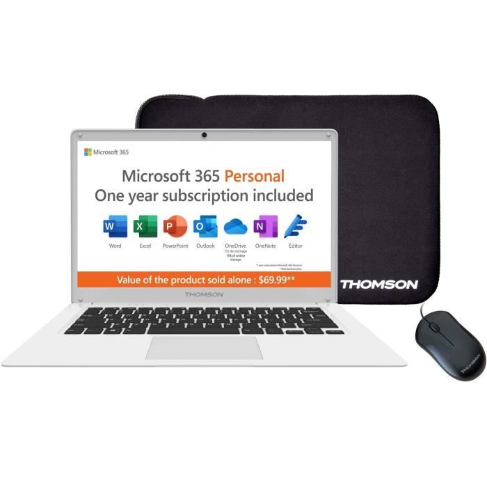 PC Portable THOMSON NEO14 141 HD Intel Celeron N4020 RAM 4 Go Stockage 128 SSD Win 11 Office 1 an Souris Sleeve
