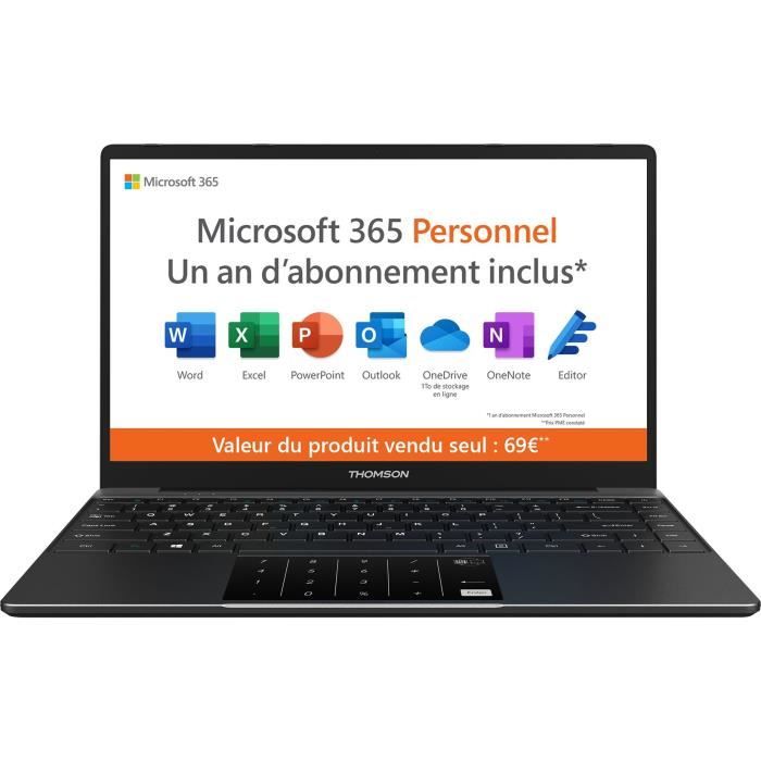 PC Portable Thomson NEO14 141 HD Intel Celeron N4020 RAM 4 Go 128 Go SSD Win11 Microsoft Office 365 1 an inclus

