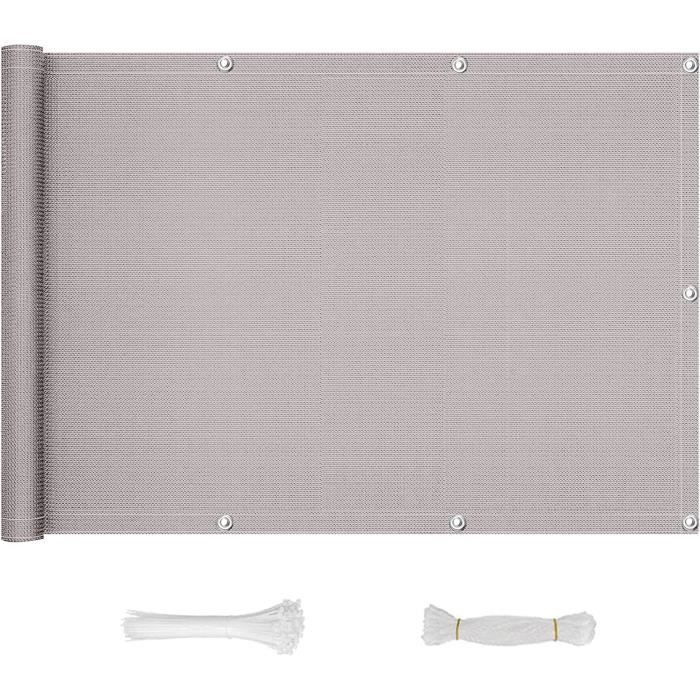 Écran De Confidentialité Opaque Pour Balcon – Brise-vue Polyester 440x71 Cm – Fixation Par Cordons – Gris Clair/beige – Protection Vent Et Soleil