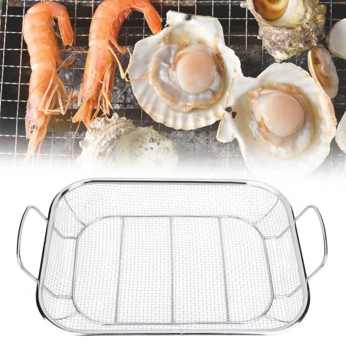 Panier Grille Barbecue Acier Inoxydable 54x22cm - Panier à Griller Portable Avec Brosse Pour Viande Poisson Légumes