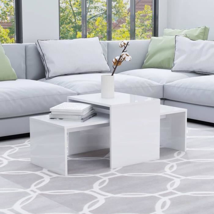vidaXL Ensemble de table basse Blanc brillant Bois d’ingénierie 802918