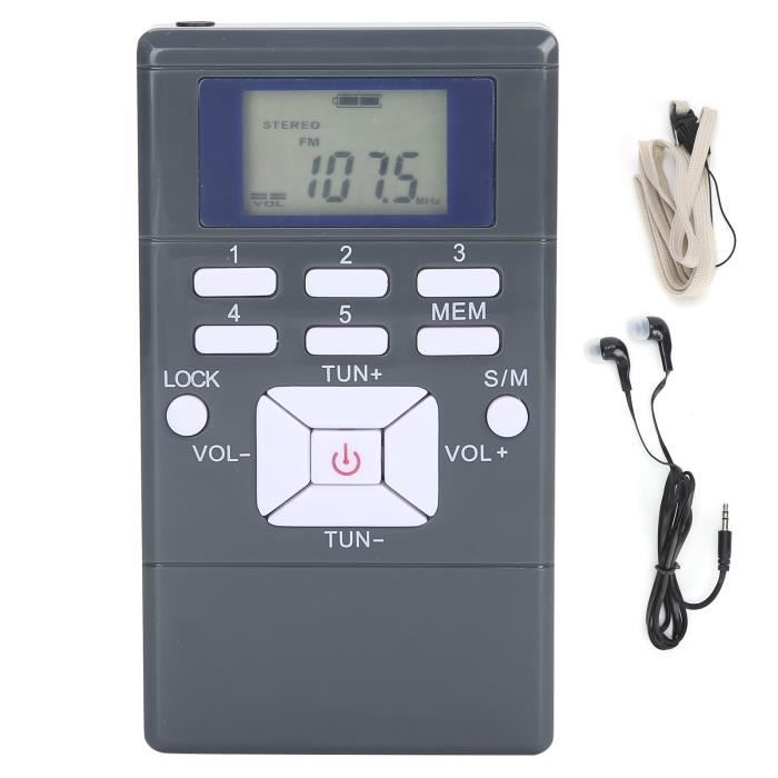 Mini Radio Portable FM Stéréo - Affichage LCD, Avec Écouteurs | Pile AAA | Gris Foncé - 7