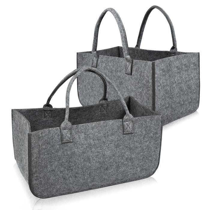 Sac En Feutre Pliable Gris Clair - 50 X 25 X 25 Cm, Grande Capacité - Pour Bois De Cheminée, Courses, Rangement - 3