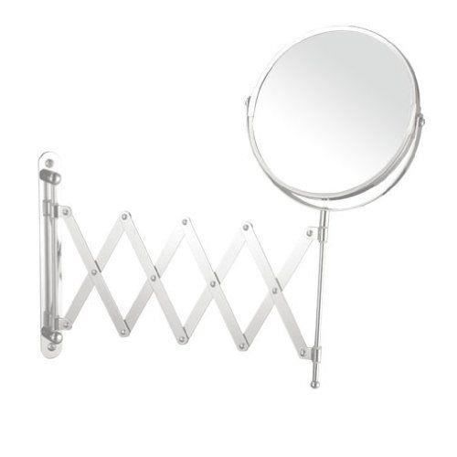 Zeller 18412 Miroir Mural Extensible Chromé – Diamètre 17 Cm – Grossissant 3x, Rotatif, Pliable