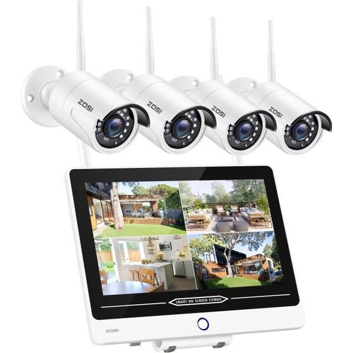 ZOSI 1080p 12,5 pouces NVR & Ecran ToutenUn Kit Vidéo Surveillance Sans Fil Caméra IP