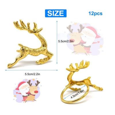 MAGICLULU 12 Pièces Anneaux Serviette Tête De Cerf Dorés - Décoration Table Noël Élégante