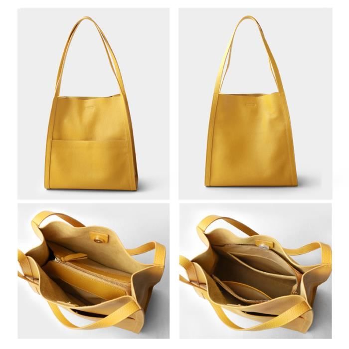 30 cm jaune citron Sac Main En Cuir V ritable Peau De Vache Pour Femmes Sac Bandouli re De Luxe Sac
