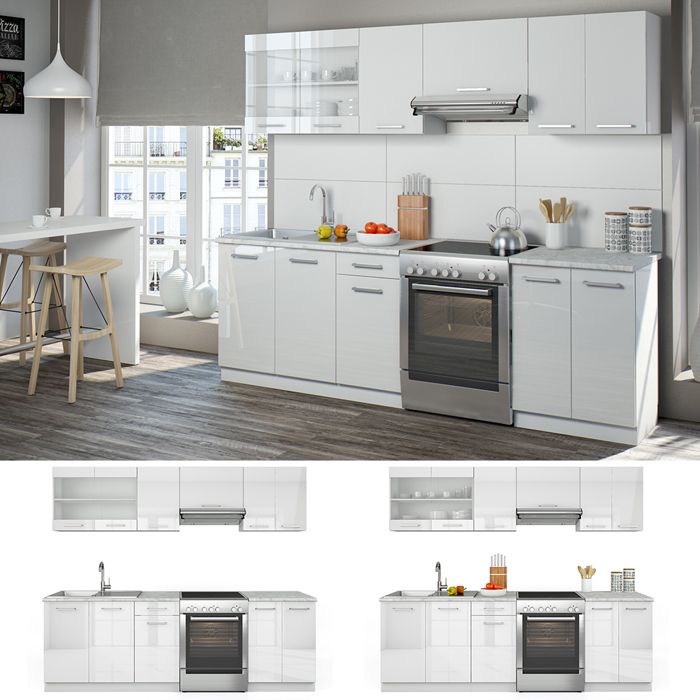 Vicco Cuisine R-Line, Noir brillant/Blanc, 240cm , PT Chêne | Leroy Merlin