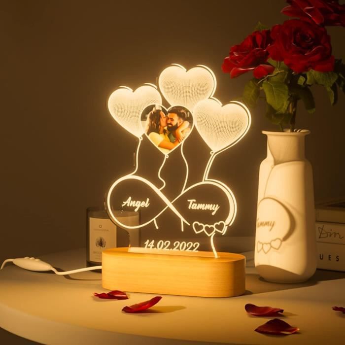 VEELU Lampe Personnalisée avec Photo Veilleuse Coeur Cadre Photo
