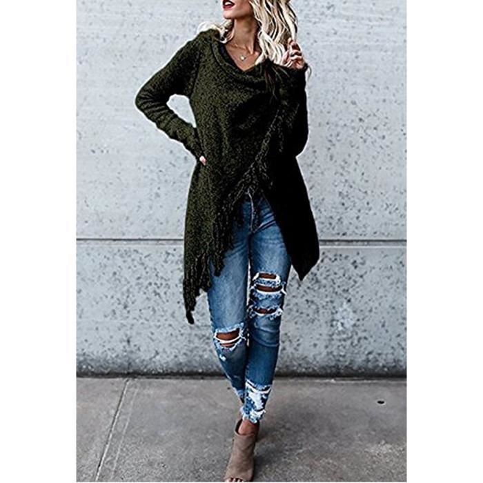 Minetom Femme Gilet Chandail Sweater Poncho Cape En Tricot Tassel