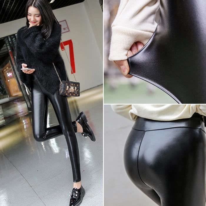 PANTALON Everbellus Faux cuir Leggings Taille haute elastique Noir Blanc Cdiscount Pret a Porter