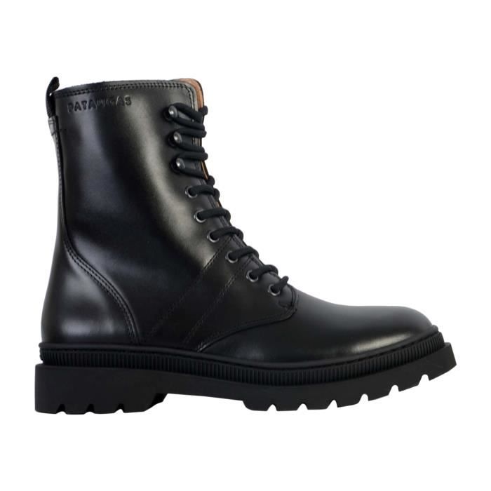 Bottines Femme Pataugas Wanda Noir Cuir Lacets et Zip Noir