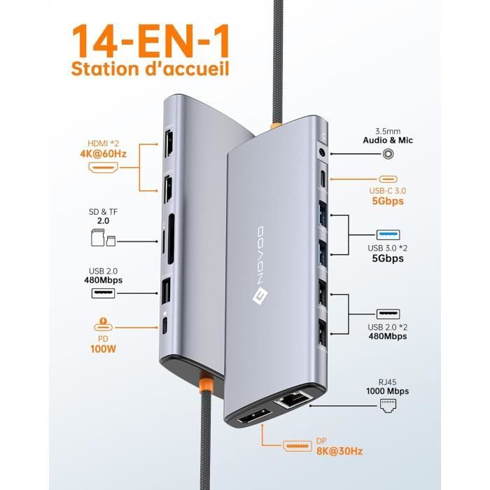 Hama Station d'accueil USB-C Double Moniteur (Docking Station USB-C, 10 en 1, Adaptateur Multiport 10 Ports Dont 2 HDMI et Displayport, PD, 100W, pour Dell, HP, Lenovo, ASUS, Microsoft) Gris Hama Station d'accueil USB-C Double Moniteur (Docking Station USB-C, 10 en 1, Adaptateur Multiport 10 Ports Dont 2 HDMI et Displayport, PD, 100W, pour Dell, HP, Lenovo, ASUS, Microsoft) Gris