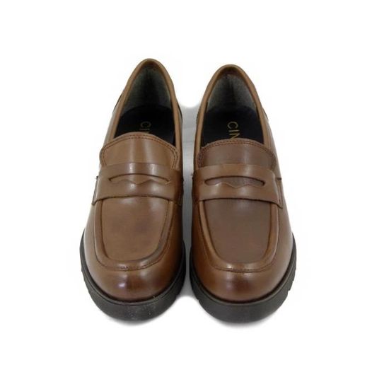 Mules Sabot En Cuir Marron Pour Femme - Talon Bloc Moyen Avec Plateau - Marque Cinzia Soft - Pointures 35 à 40
