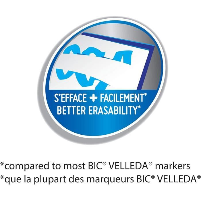 BIC Velleda 1781 Feutres pour Tableau Blanc Effaçables à Sec Pointe  Biseautée Large - Bleu ≡ CALIPAGE