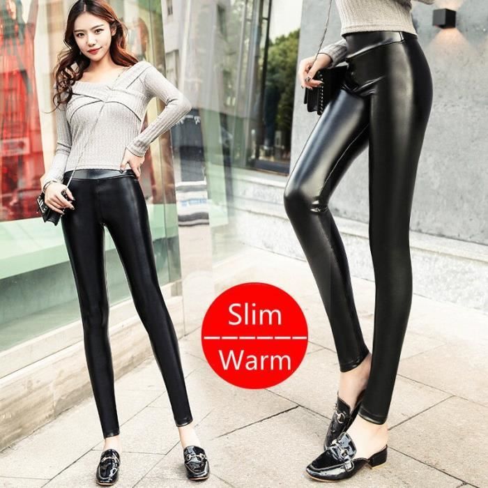 PANTALON Everbellus Faux cuir Leggings Taille haute elastique Noir Blanc Cdiscount Pret a Porter