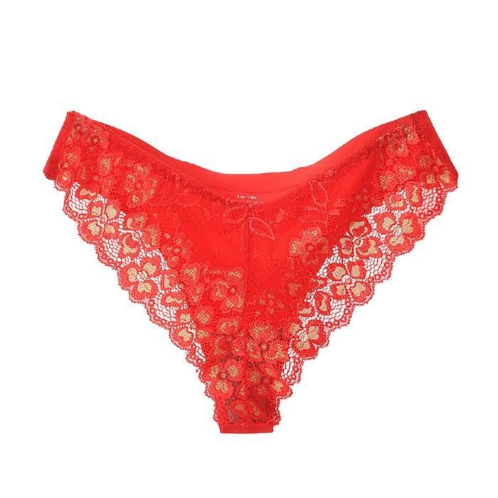 Culotte String Dentelle Fruit Femme - Taille Basse, Broderie Mignonne - Noir, Rose, Vert