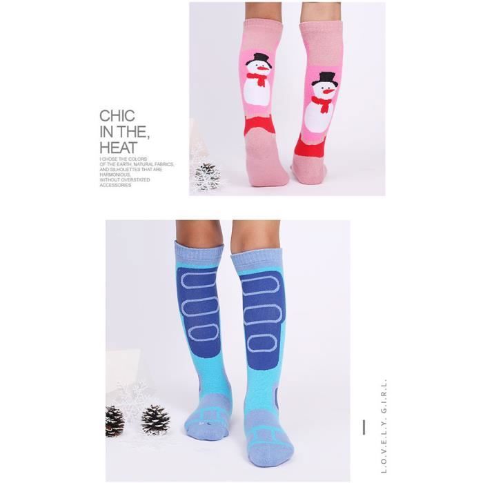 Lot de 3 Paires Chaussettes de Ski Enfant Fille 100 Coton Respirant Thermiques Exterieur Sport Longue