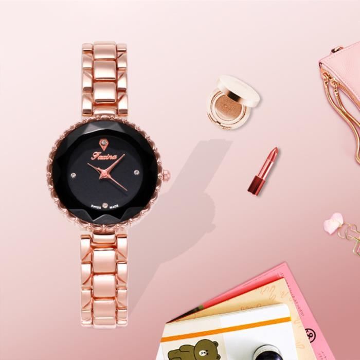 Montre Femme Élastique Grand Cadran Noir – Quartz Analogique, Chiffres Arabes Lisibles, Bracelet Stretch