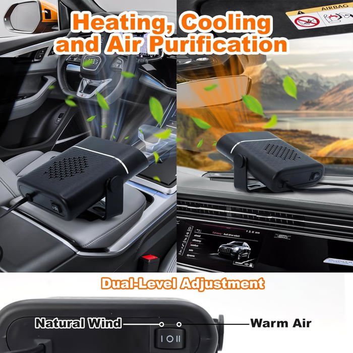 Chauffage Voiture 12V 150W - Dégivreur Pare-brise 2 En 1, Réglable 360°, Portable, Pour Allume-cigare