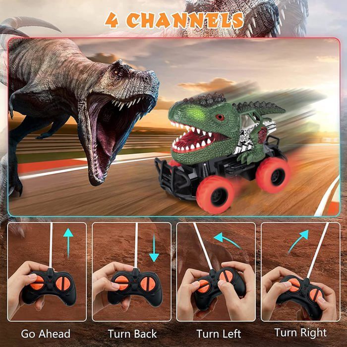 Voiture dinosaure télécommandée - VGEBY - Tyrannosaure Rex Tricératops