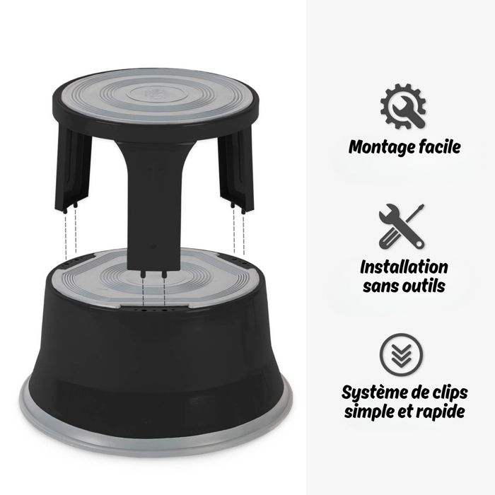 hjh OFFICE 830007 TIO-M II Marchepied en métal avec Pied éléphant certifié TÜV Gris Hauteur 42 cm Charge maximale 150 kg