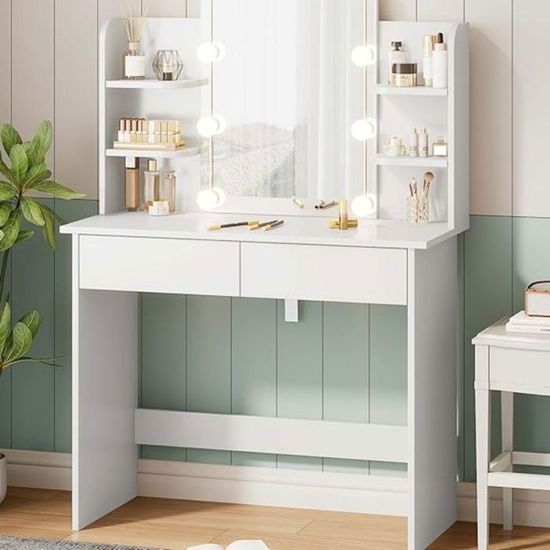 Coiffeuse Avec Miroir LED WOLTU - Luminosité Réglable - Table De Maquillage Avec Multiprise 7 Tiroirs 110x39 5x140 5 Cm Blanc 94535240 Coiffeuse Avec Miroir LED WOLTU - Luminosité Réglable - Table De Maquillage Avec Multiprise 7 Tiroirs 110x39 5x140 5 Cm Blanc 94535240