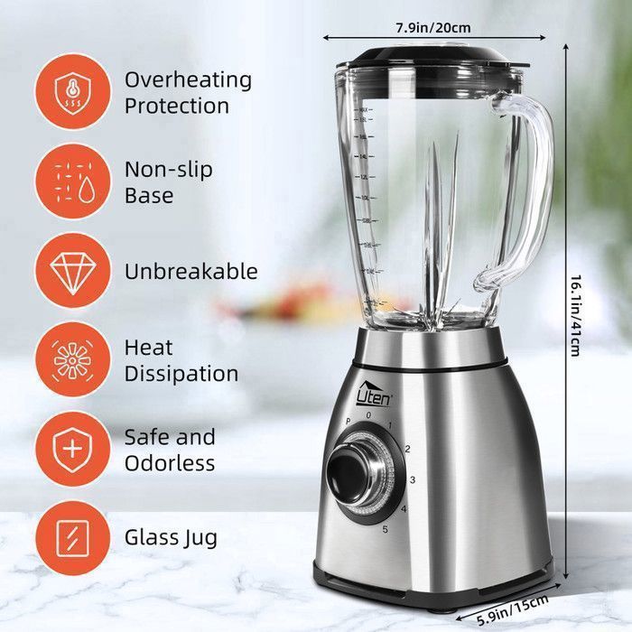 Blender Smoothie Maker 2200W, Blenders Mixers & Keukenmachines Blender met Hoge Prestaties Krachtige Mixer met 6 Iemmetjes Roestvrijstalen mes 2L Mixbeker Zonder BPA,Red