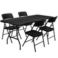 Ensemble de meubles de jardin Table de 180cm 4 chaises Pliable Aspect Rotin Noir-0