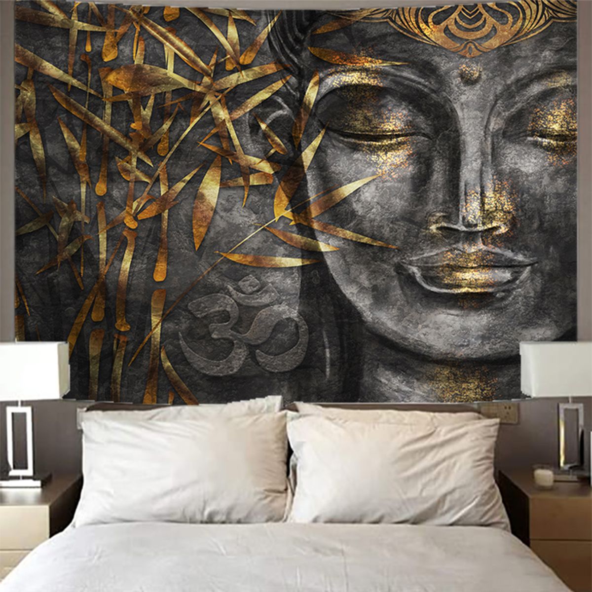 Tenture Murale Bouddha Indien - Tissu Polyester 130x150 Cm - Décoration Chambre, Salon, Festival