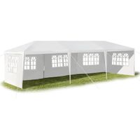 GOPLUS 3x9M Tonnelle Tente de Réception 5 Bâches avec Fenêtres,Pergola avec Piquets et Cordes,Tissu Étanche/Résistant au Soleil
