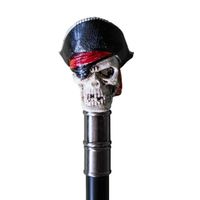 Bâton de marche - HORRORSHOP - Crâne de pirate - 89cm - Métal et polyrésine - Noir et rouge