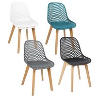 Lot de 4 chaises de salle à manger HUOLE en bois creux PP, motif ajouré - Blanc, Bleu, Gris, Noir