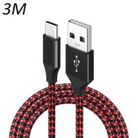 Cable Nylon Tressé Rouge Type USB-C 3M pour Samsung galaxy S8 - S8 Plus - S9 - S9 Plus - S10 - S10 Plus - S10e [Toproduits®]