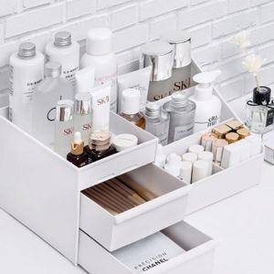 PALETTE DE MAQUILLAGE  Organisateur de maquillage - Boîte de rangement à 2 tiroirs - Pour chambre à coucher, salle de bain - 25,5 x 16 x 11,5 cm - Blanc