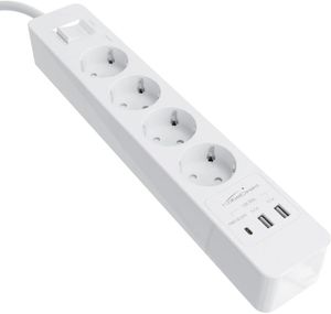 MULTIPRISE Blanc – Bloc multiprise avec 4 Prises (USB, Power Delivery 3.0, Charge Jusqu’à 3× Plus Rapide Selon l’Appareil, Protection