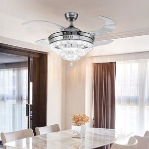 42 pouces LED cristal invisible ventilateur lumière atmosphère moderne salon salle à manger chambre ventilateur de plafond lumière ventilateur de plafond de luxe lustre-commande murale avec télécommande lumière 