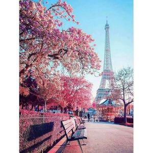 PanDaDa Peinture en Diamant Amoureux Devant Tour Eiffel DIY Point de Croix Résine Kits Peinture par Numéro Décorations Muraux pour Maison Salon Chambre 