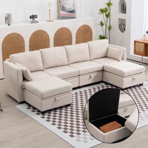 CANAPÉ FIXE Soft Sofa en forme de U avec rangement, épissage décontracté peut utiliser un canapé à double lit