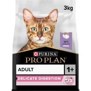 CROQUETTES Pro Plan Adult 1+ DELICATE DIGESTION Riche en Dinde - 3kg - Croquettes complètes pour chats adultes difficiles