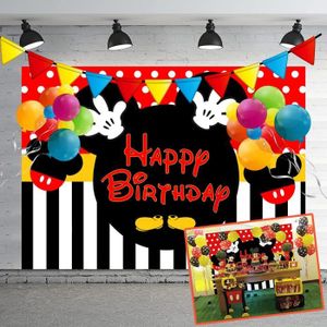 LXN Mickey Mouse toile de fond et nappe pour garçons 1er joyeux anniversaire fête décoration bébé douche gâteau Table décoration fournitures 1,8 x 1,2 m 